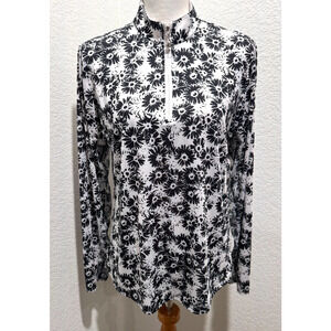 Sansoleil 1/4 Zip Long Sleeve Golf Sport Pullover Top Womens Sz L Black White